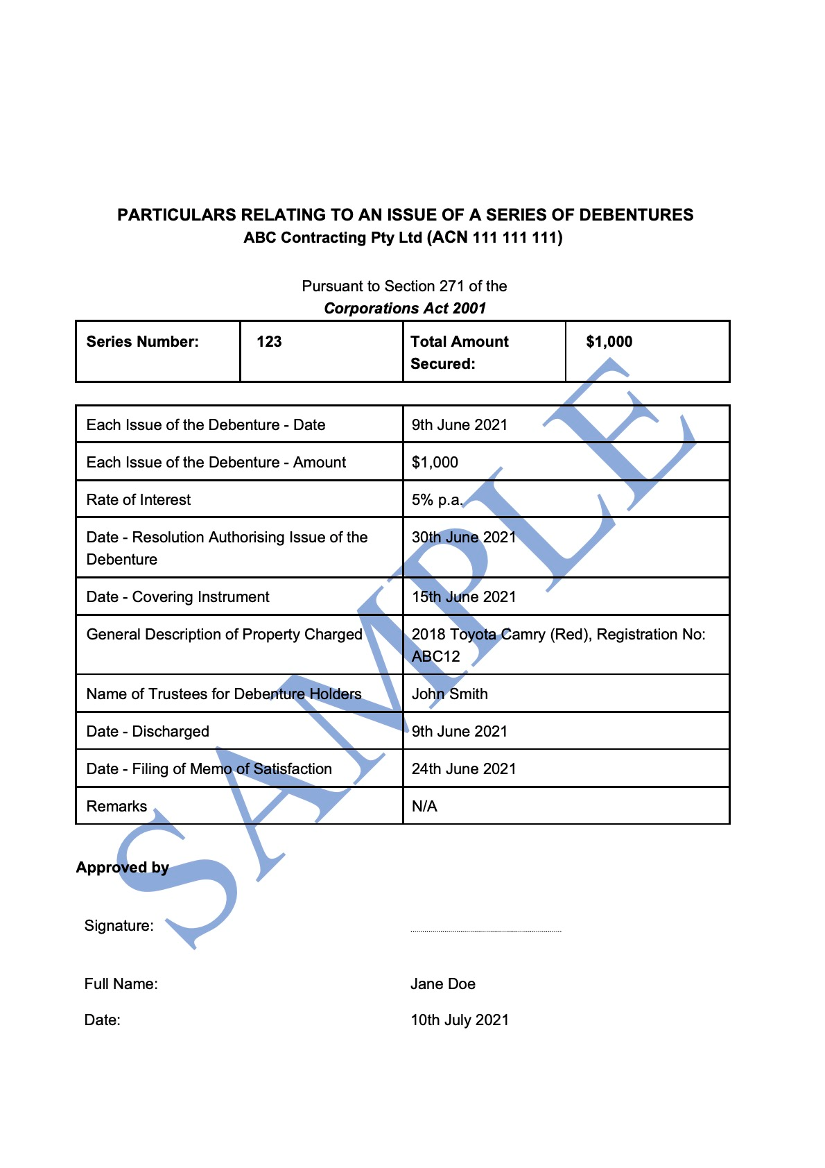 Register of Debentures