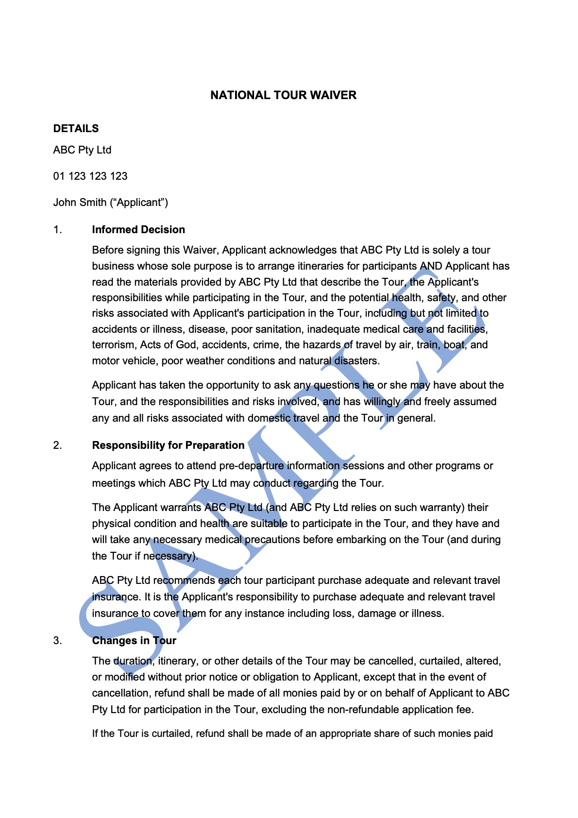 National Tour Waiver