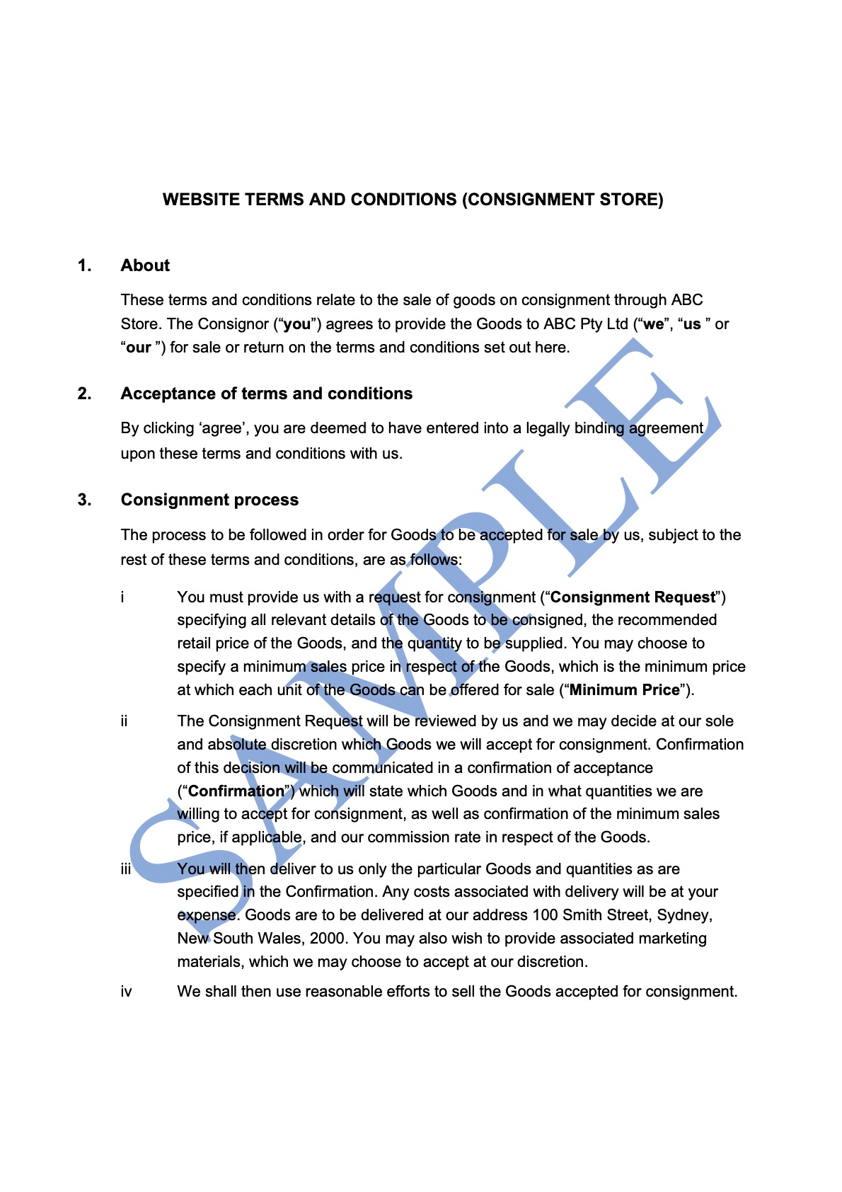 Website Terms and Conditions (Consignment Store)