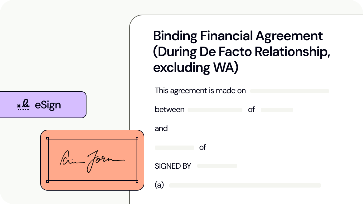 Binding Financial Agreement (During De Facto Relationship, excluding WA)